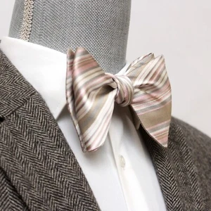 Big Butterfly Bow tie Men's Self tied Bow Tie Red S583 Beige Striped - Picture 1 of 14