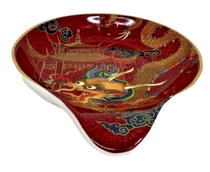 Williams Sonoma Dragon Lunar New Year Spoon Rest Red Chinese Gold Trim - Picture 1 of 5