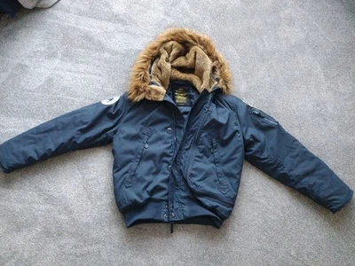 Alpha Industries Flying Bomber Jacket Fur Hood (XL) Blue READ DESCRIPTION VGC - Image 1 of 4