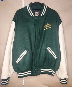 Dehen 1920 Schweppes Varsity Jacket Bomber Size XL Green Wool Ivory Cowhide - Foto 1 di 13