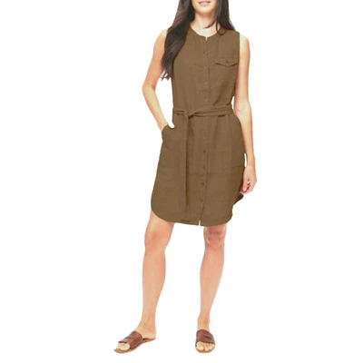 Michael Stars Brady Tie Waist Utility Dress 100% Linen Belted Nightingale Brown - Image 1 of 4