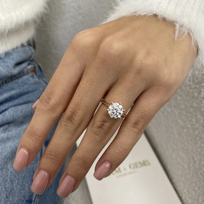 Diamond Solitaire Ring F VS1 Round 3 carat Lab created 18k Rose Gold 6 Prongs - Image 1 of 4