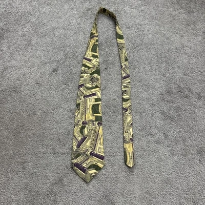 Structure Vintage 90s Cotton Architecture Building Print Necktie Mens Green Y2K - Image 1 of 4