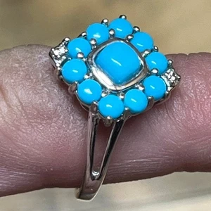JTV Iron Silver Ring. Sleeping Beauty Turquoise. 2 faux diamonds. Boho Western - Picture 1 of 8