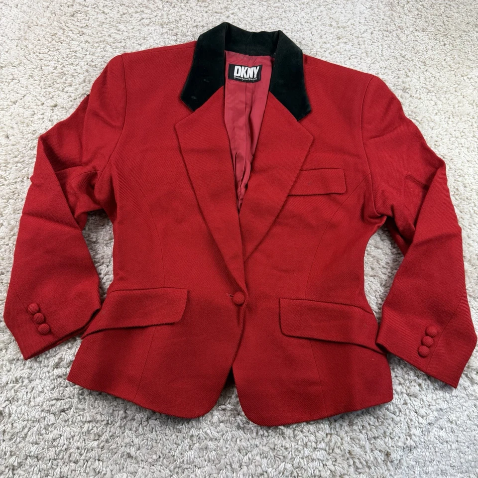 Vintage 90s Donna Karan New York Women Size 12 Blazer 100% Wool Red  - Image 1 of 4