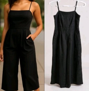 Tuta donna J Crew nera 100% lino senza maniche gamba larga! Taglia 4 Ottima - Foto 1 di 6