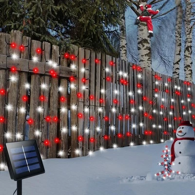 DBFAIRY Red White Christmas Curtain Lights Solar Powered, 19.6Ft x 3.2Ft 300 LED - Image 1 of 4