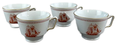 Spode Trade Winds Red Cup Coffee Tea VTG Green Mark London W128 England Set of 4 - Image 1 of 4