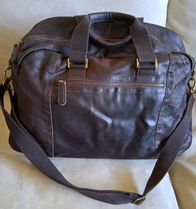 Jos. A. Bank große dunkelbraune 100% Leder Weekender Tasche Taschen Schultergurt - Bild 1 von 6