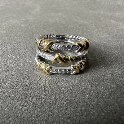 David Yurman Helena Colección para Mujer Anillo de 3 Filas Esterlina/18KT Diamantes Talla 8 Foto 1 de 4