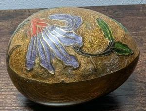 Vintage Cloisonne Ei emailliert 5,5 oz Messing Blumendesign Lavendel Grün Gold - Bild 1 von 9