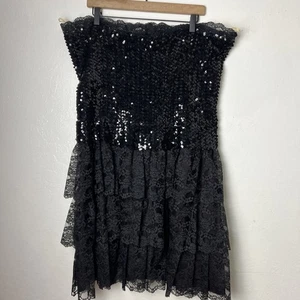 Vintage Flirtations schwarz Spitze Pailletten Kleid/Rock L/XL Hexenfee siehe Fotos - Bild 1 von 13