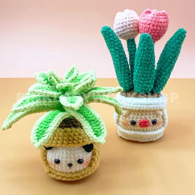 Peluche Planta Crochet con Cara | Maceta Suculenta y Tulipán Amigurumi Hecha a Mano | Foto 1 de 4