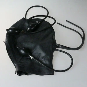 Latex Hood Full Cover Mask Manual Inflation Experience Suffocation Back Zipper - Picture 1 of 6