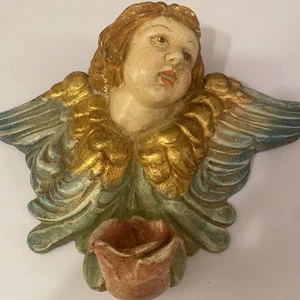 Vtg Hand Painted Terracotta Cherub Putti Angel Wall Hanging 14"x10" Capri Italy - Picture 1 of 15