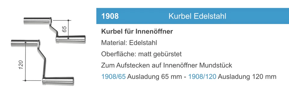 Fensterkurbel Kurbel für Kini-Innenöffner Edelstahl matt gebürstet - Bild 1 von 1