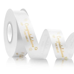 White Graduation Ribbon Class of 2024 25 Yards for Bouquets Wrapping - Picture 1 of 7