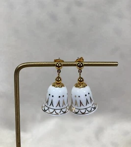 Avon Porcelain Bell Dangle Earrings White with Gold trim - Picture 1 of 7