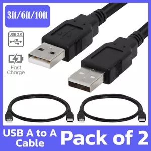 2x Type A Mâle vers Mâle USB 2.0 Cordon Câble de Transfert de Données Haute Vitesse 3ft/6ft/10ft - Photo 1/9