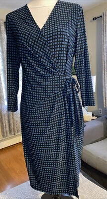 КАРЬЕРА / ПОВСЕДНЕВНЫЙ Anne Klein синий и черный Dot 3/4 рукав колена длина погружения размер M - Изображение 1 из 4