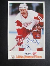 JIM NILL 1987 AUTOGRAPHED DETROIT RED WINGS LITTLE CAESARS POSTCARD