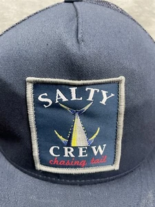 Salty Crew Chasing Tail Hat Mesh Trucker Blue Strapback Used Patch Front Logo - Picture 1 of 13