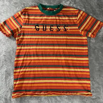 Guess x J Balvin Orange Stripe T-Shirt Vibras Retro Streetwear Men’s Medium - Image 1 of 4