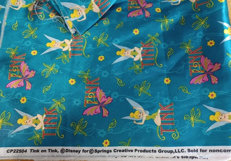 Tink On Tink Tinker Bell Disney Shiny Fabric Pc 1 3/4 YdsX58" Springs Remnant Pc - Image 1 of 4
