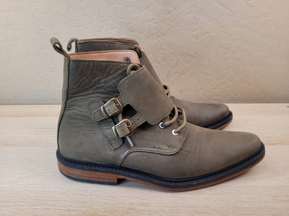 Botines Oliver Clark de cuero verde oliva con correa de monje talla 10 Foto 1 de 4