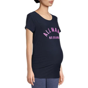 Time and Tru Women’s Maternity Short Sleeve Graphic T-Shirt ruched side Navy S - Picture 1 of 5