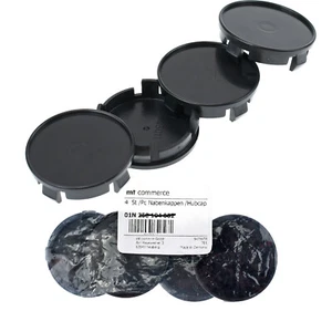 4X 53,6 mm Nabenkappen Felgen Nabendeckel Radnaben Schwarz Flach für RH Felgen - Picture 1 of 6
