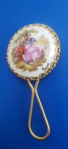 Vintage 4 5" Gold Tone Limoges Hand Held Mirror - Picture 1 of 4