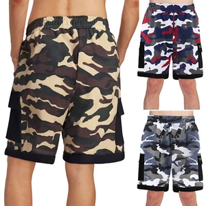 Boy Camouflage Print Sports Shorts with Functional Pockets Pants Hiking Vacation - Picture 1 of 26