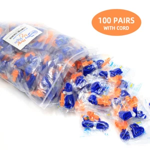 100 Pair Corded Earplugs Reusable Silicone Cord for Noise Reduction Shooting - Picture 1 of 7