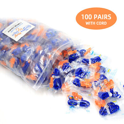 100 Pair Corded Earplugs Reusable Silicone Cord For Noise Reduction Shooting • 21.50$