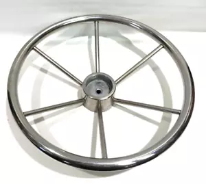 Vintage 16" Boat Steering Wheel Stainless Steel with 6 Spokes 7/8 tapered keyway - Picture 1 of 10