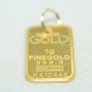 100% Genuine 24k Solid Yellow Gold Bullion 1gm bar Minimalist Pendant or Charm - Picture 1 of 7