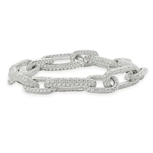 18 Karat White Gold Pave Diamond Paperclip Bracelet - Picture 1 of 4