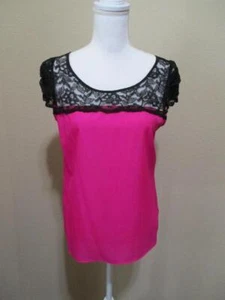 Express Damenbluse Größe M Hot Pink mit schwarzer Spitze Kurzarm - Bild 1 von 5