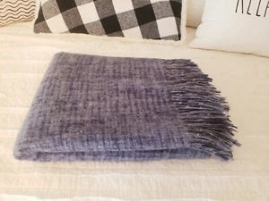 Pottery Barn Fringe Throw Blanket Soft Blue 2016 Discontinued 50" x 60" - Picture 1 of 6