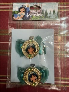 Disney Parks Princess Jasmine Hair Accessory Clips Set of 2 Green Gold Bows NEW - Picture 1 of 3