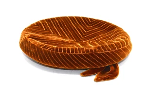 Vintage Dark Burnt Orange Chevron Arrow Velvet Hat Bow Hippie Groovy Retro Round - Picture 1 of 2