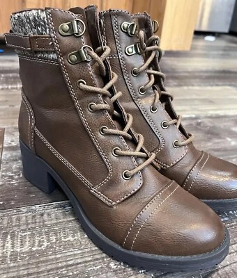 Boho Combat Boots Upper Knit Inner Faux Fur Adjustable Straps Women's Size 8M - Image 1 of 4