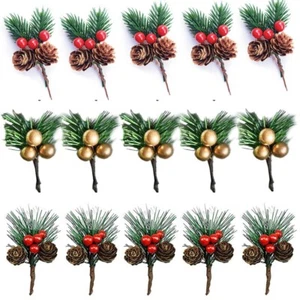 10x Pino Artificiale Bacca Agrifoglio Fiore Ramo di Natale Fai da Te Decorazione Natale - Foto 1 di 28
