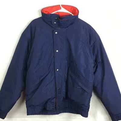 Trader Bay Jacket Mens Sz M Vintage Blue Red Puffer Winter Coat Pockets Zip Snap - Image 1 of 4