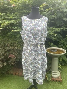 EAST Linen Grey Floral Midi Dress Size UK 16 - Picture 1 of 4