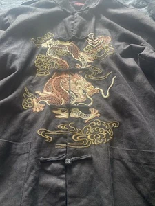 Beautiful Linen Chinese Embroidered Tang Jacket Black  - Picture 1 of 9
