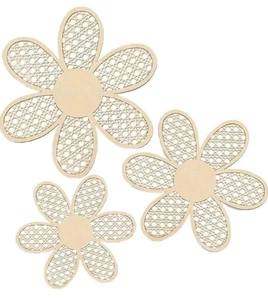 3 Stück Wanddeko Natur Rattan Blume Wandbehang Kunst Holz Wandbild Kinderzimmer - Bild 1 von 5