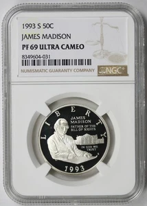 1993-S James Madison Bill of Rights Modern Commemorative 50C PF 69 Ultra Cam NGC - Picture 1 of 4