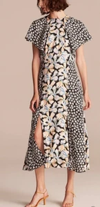 Rebecca Taylor Bow Fleur Print Dress NWT Size 2 XS Silk Floral Slits Flowy Midi - Picture 1 of 11
